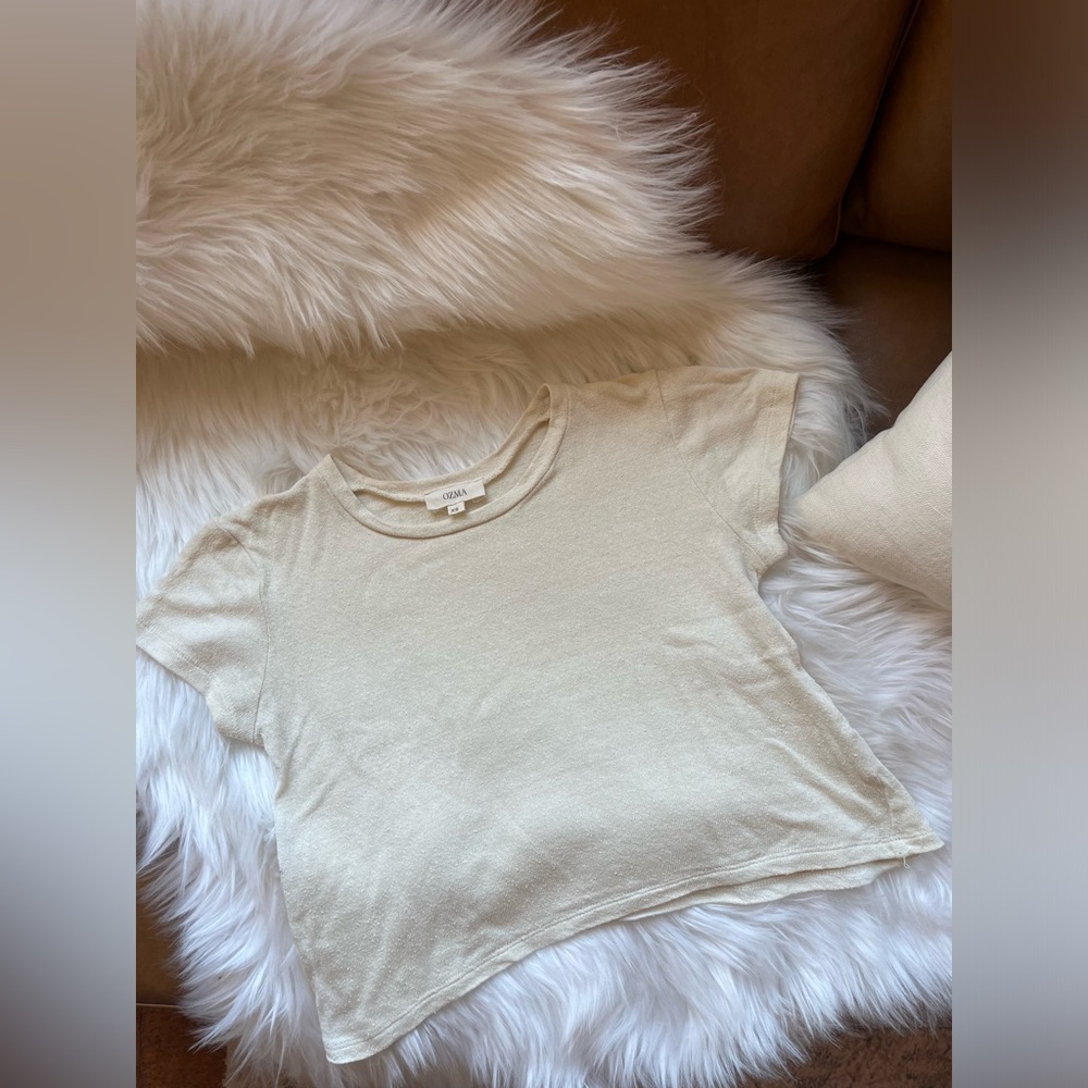 Ozma Cropped Lou Tee, Regen Silk Noil Jersey XS in Natural